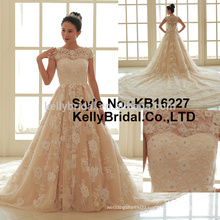 Popular Attractive lace satin armhole skirt with train A-line wedding dress